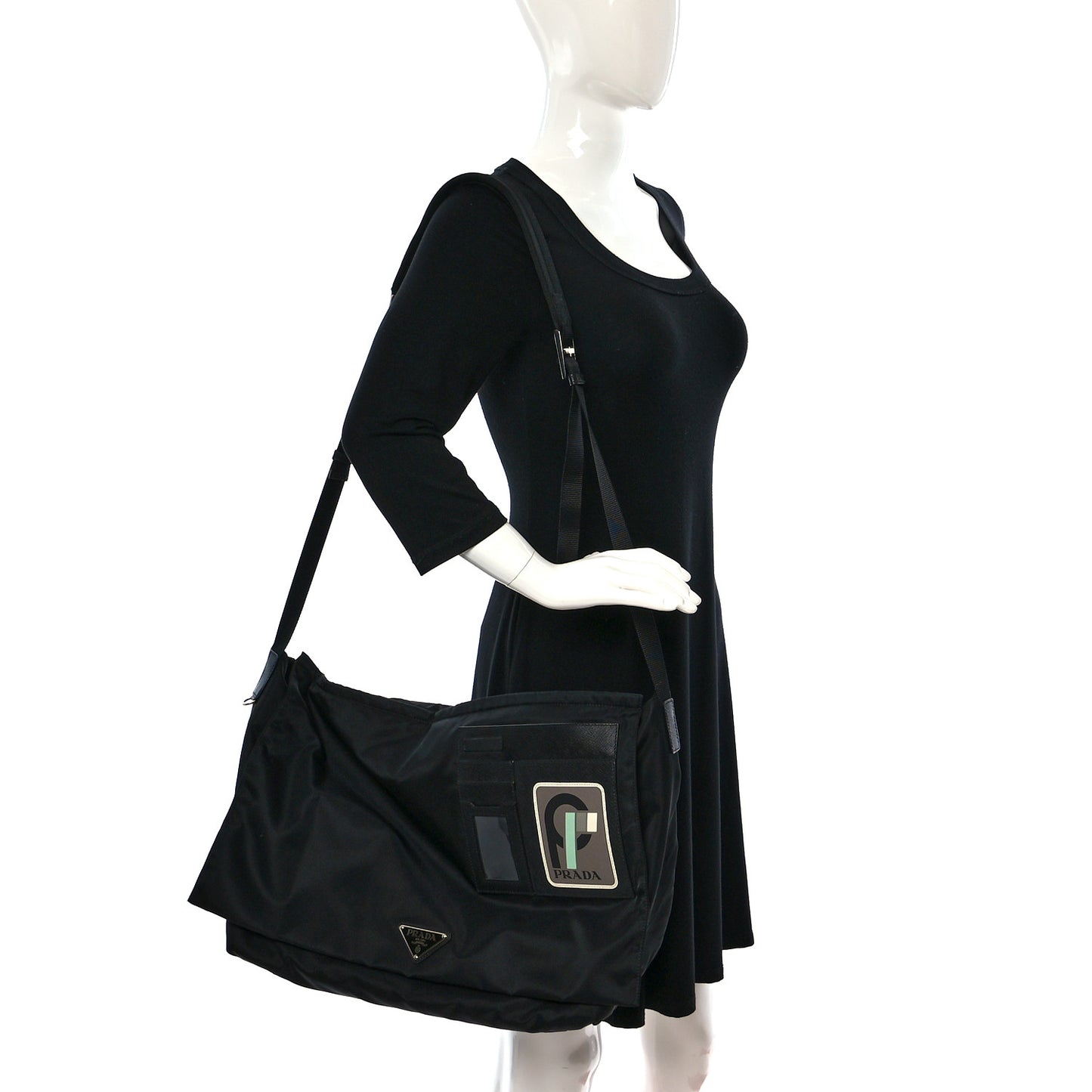 Tessuto Nylon Saffiano Racing Logo Messenger Bag Black