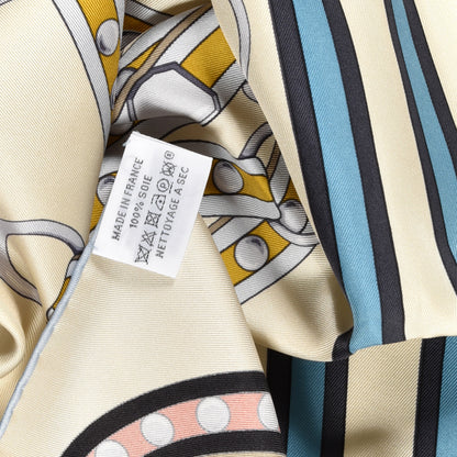 Hermes Silk Twill Grand Tralala 90 Creme Bleu Moutard 4 of 6