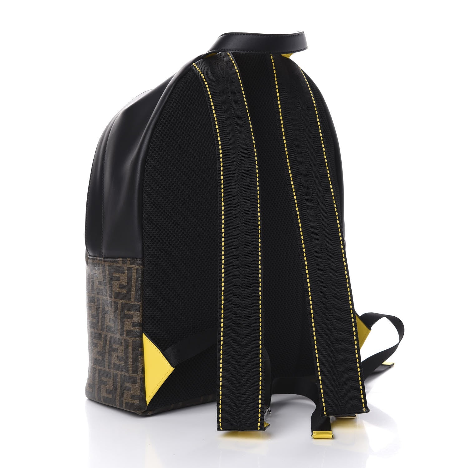 Fendi Glazed Fabric Calfskin FF 1974 Mania Pouch Pocket Backpack Mogano Panna Black Yellow 2 of 8