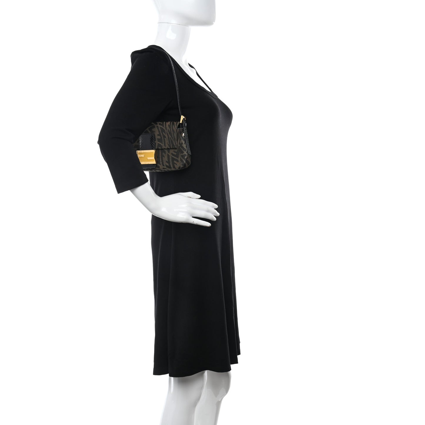 X SARAH COLEMAN Fabric Jacquard Ayers Enamel FF Vertigo Mini Baguette 1997 Tobacco Moro Black