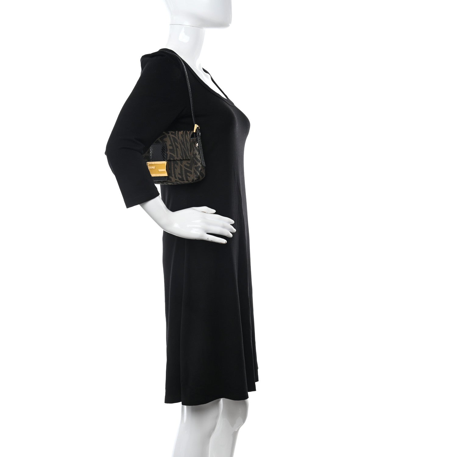 Fendi X SARAH COLEMAN Fabric Jacquard Ayers Enamel FF Vertigo Mini Baguette 1997 Tobacco Moro Black 2 of 11
