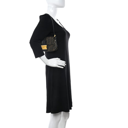 Fendi X SARAH COLEMAN Fabric Jacquard Ayers Enamel FF Vertigo Mini Baguette 1997 Tobacco Moro Black 2 of 11