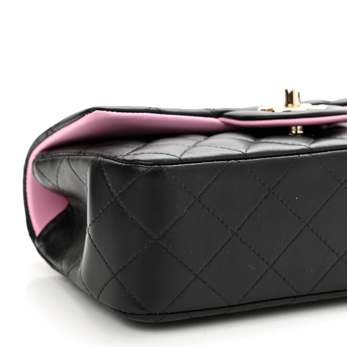 Lambskin Quilted Bi-Color Mini Top Handle Rectangular Flap Black Lilac