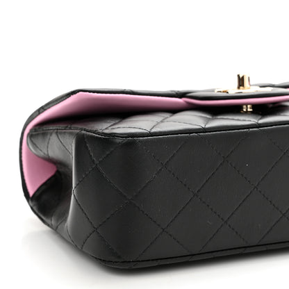 Chanel Lambskin Quilted Bi-Color Mini Top Handle Rectangular Flap Black Lilac 9 of 10