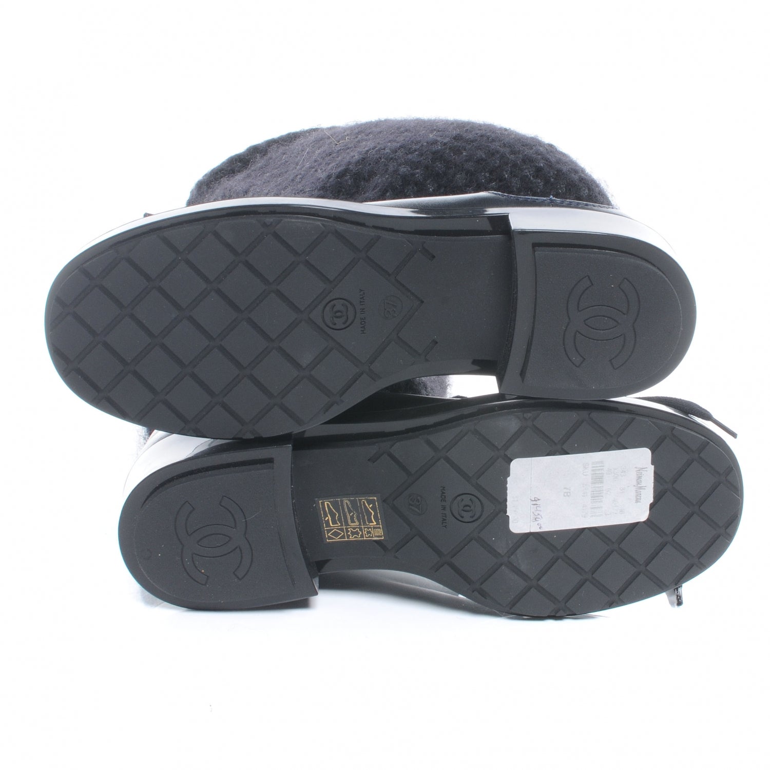 Chanel Tweed Leather Combat Boots 37 Navy 5 of 5