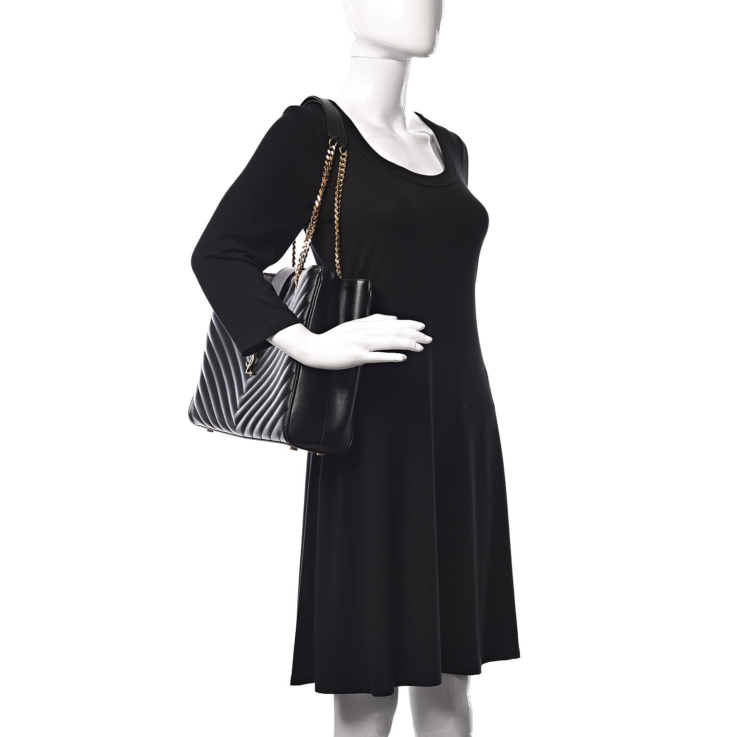 Saint Laurent Grain De Poudre Matelasse Chevron Monogram Shopping Bag Black 2 of 11