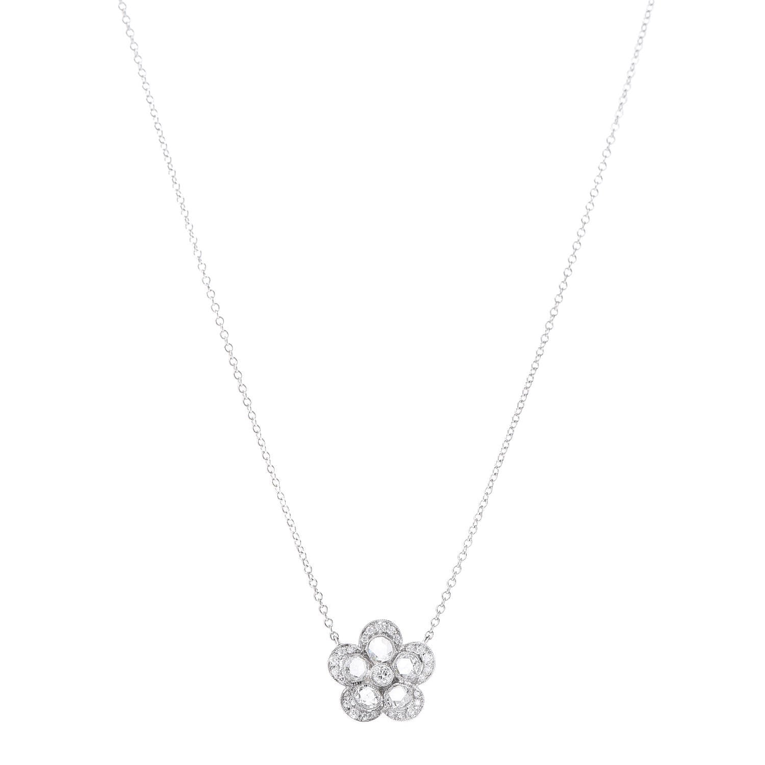 Tiffany Platinum Diamond Small Enchant Flower Pendant Necklace 1 of 6