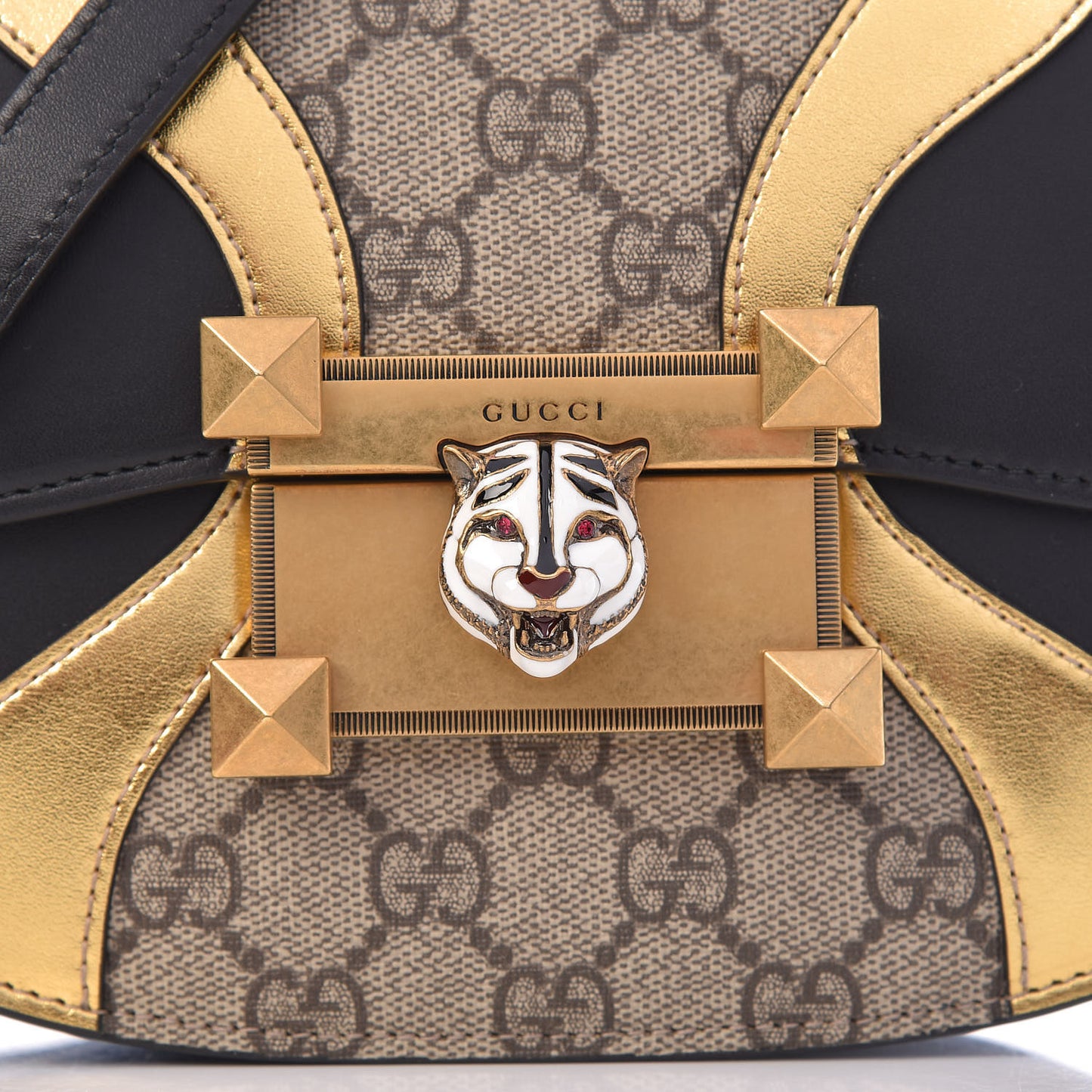 GG Supreme Monogram Small Osiride Shoulder Bag Black Gold