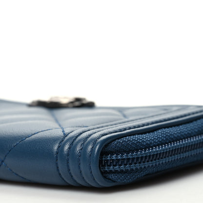 Chanel Lambskin Quilted Small Boy Zip Around Wallet Blue 11 of 11