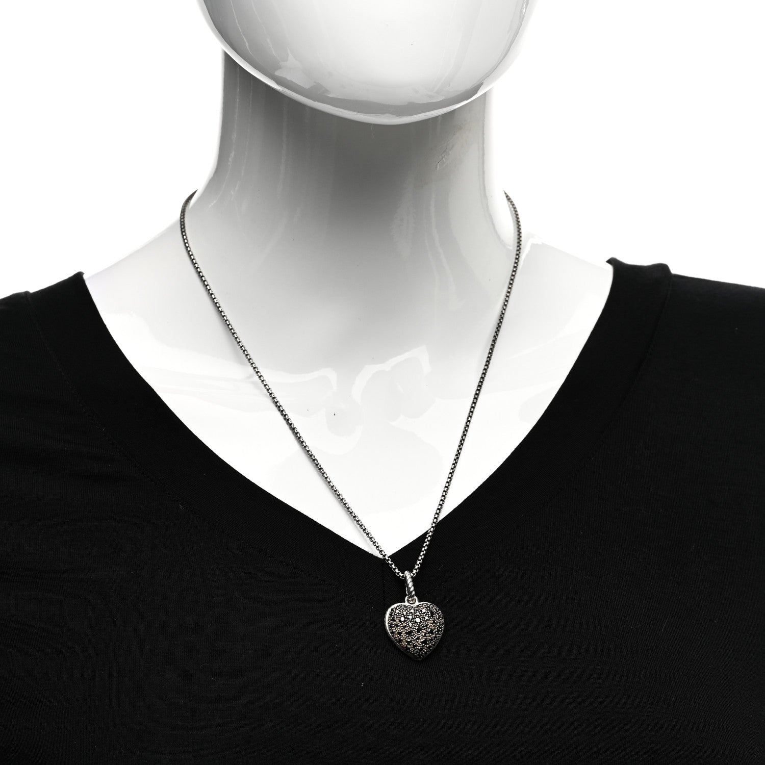 David Yurman Sterling Silver Black Diamond Cable Heart Pendant Necklace 2 of 4