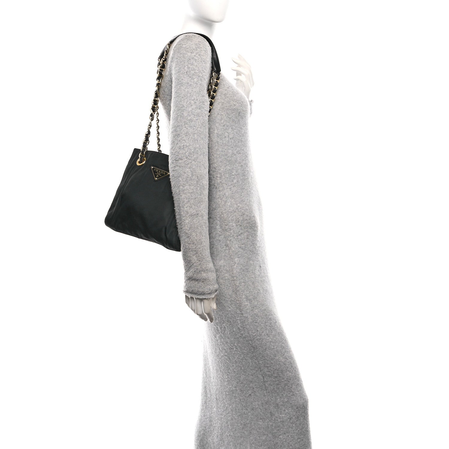 Prada Tessuto Nylon Chain Shoulder Bag Black 2 of 9
