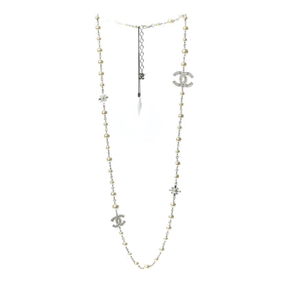 Chanel Crystal Pearl CC Long Necklace Silver 2 of 6