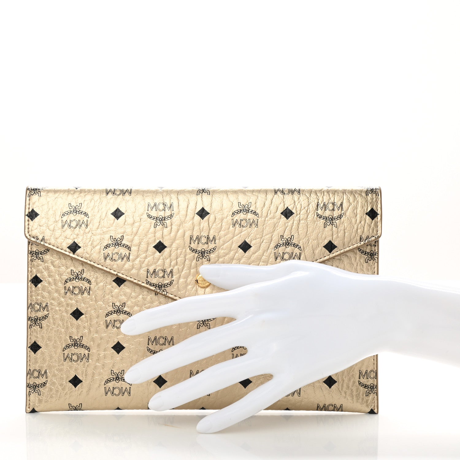 MCM Metallic Visetos Envelope Clutch Gold 2 of 6