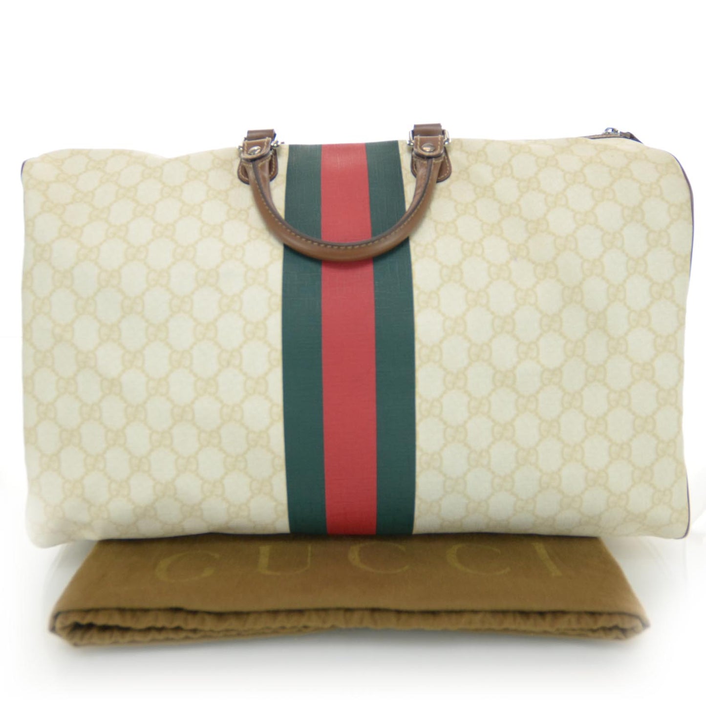GG Plus Monogram Web Stripe Large Carry On Duffle Tan