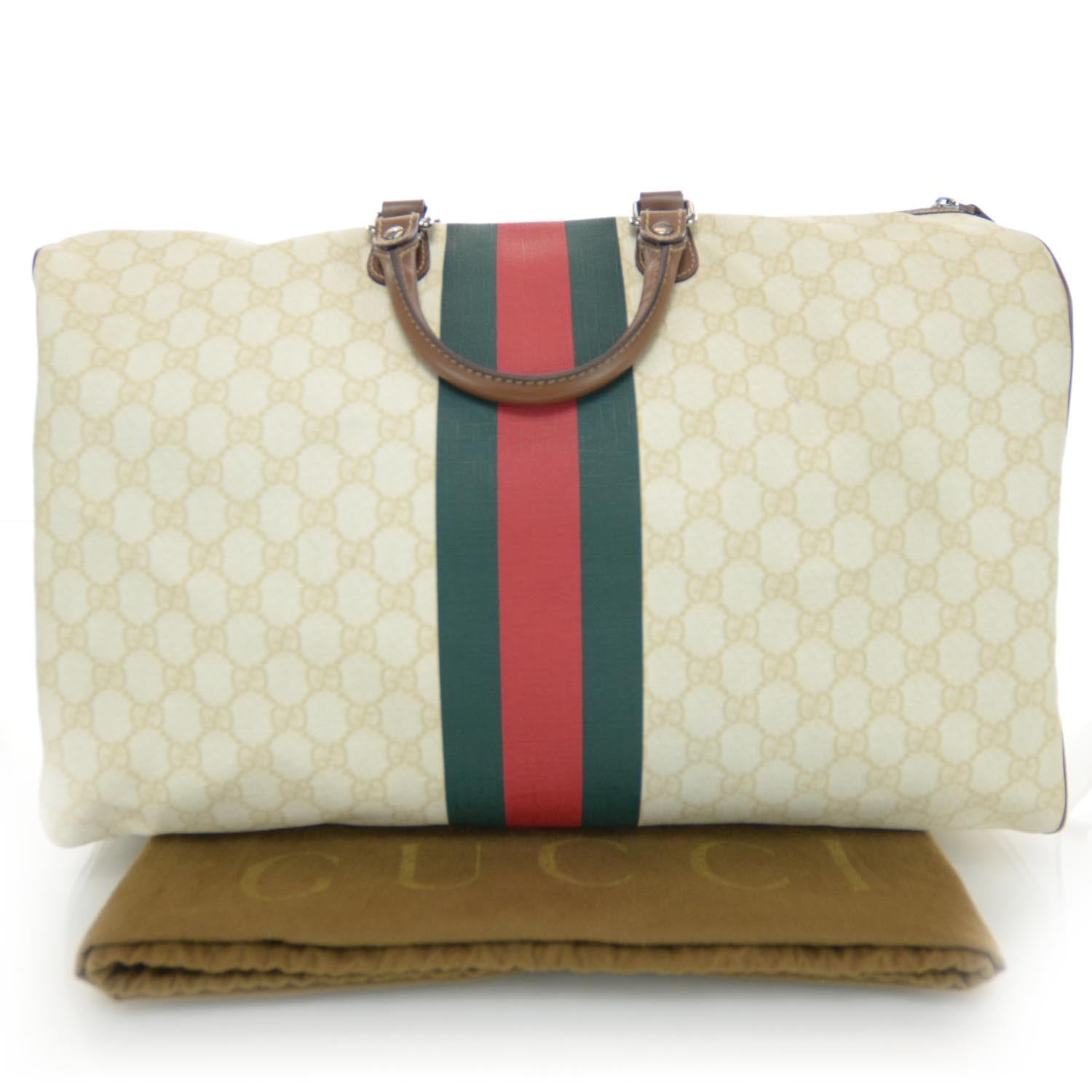 Gucci GG Plus Monogram Web Stripe Large Carry On Duffle Tan 2 of 8