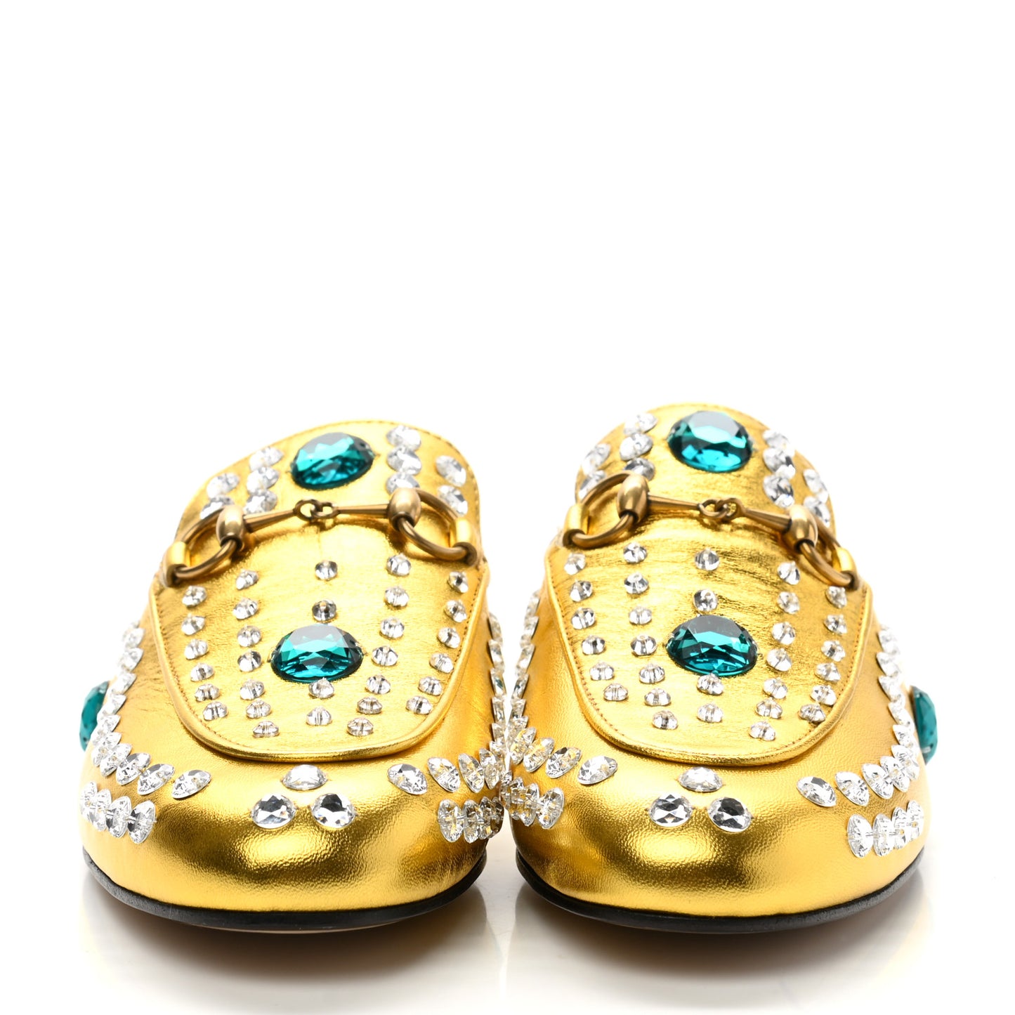 Metallic Nappa Crystal Womens Princetown Slippers 35.5 Gold