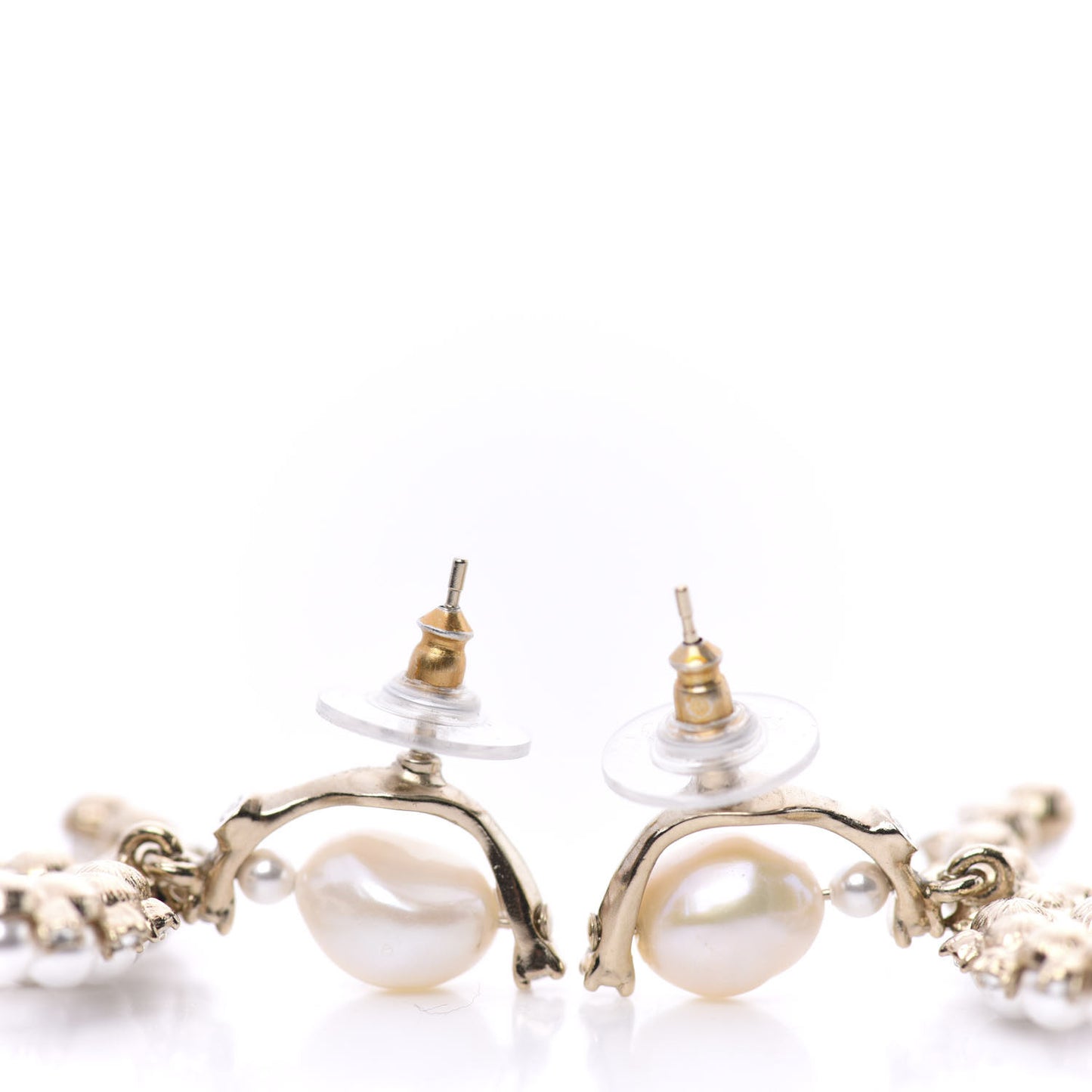 Crystal Pearl CC Drop Earrings Gold