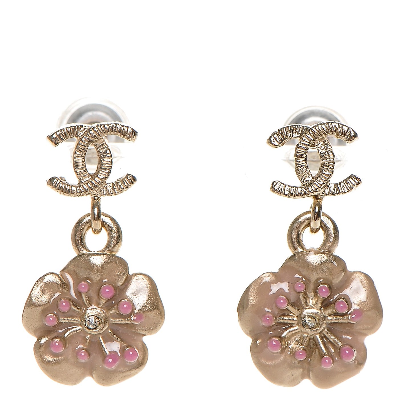 Enamel CC Camellia Drop Earrings Light Gold