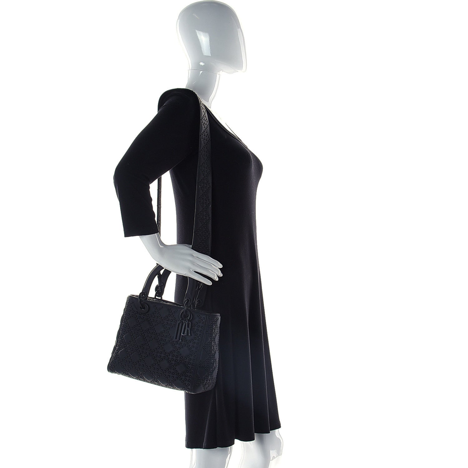 Christian Dior Matte Calfskin Cannage Studded Medium Supple Lady Dior Ultra Black 3 of 12