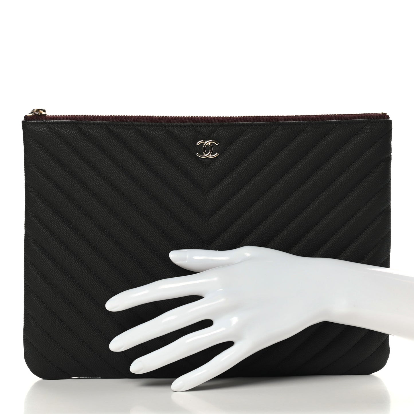 Caviar Chevron Quilted Medium Cosmetic Case Black