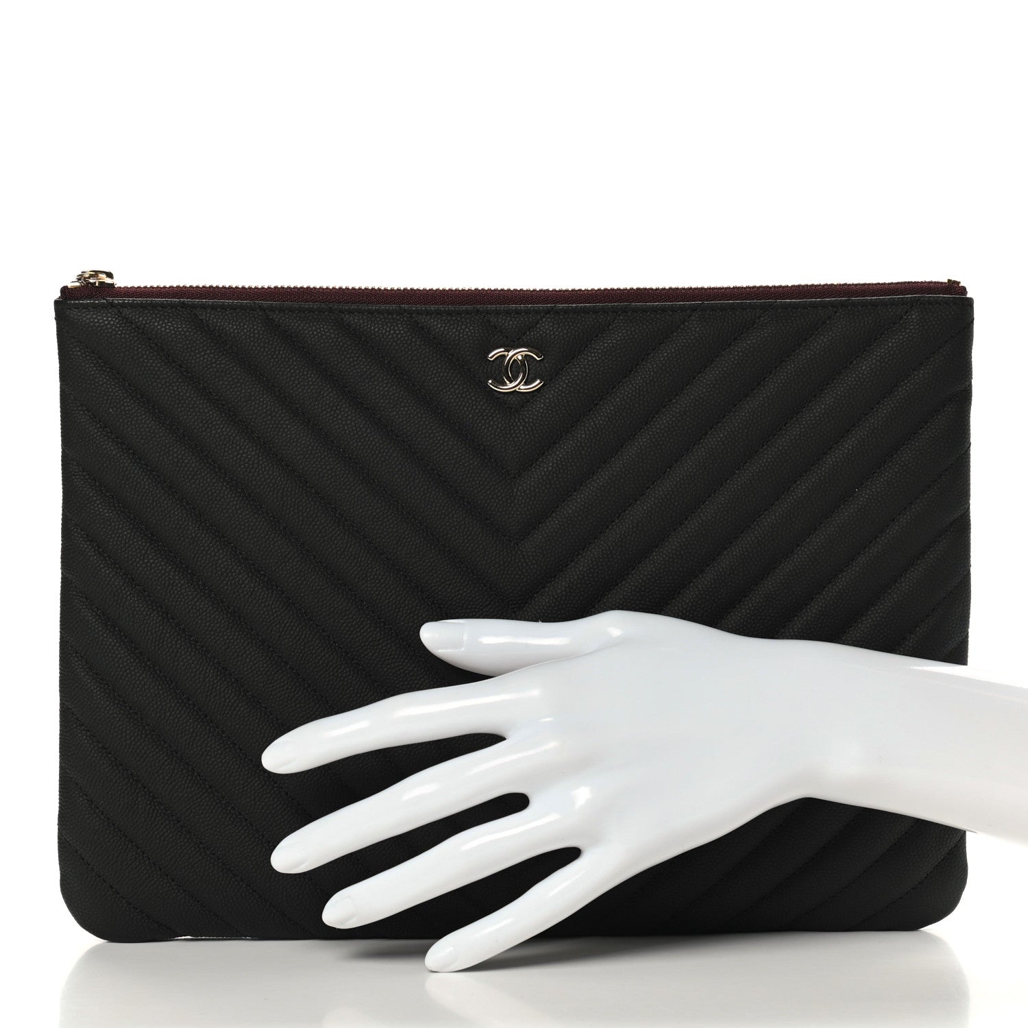 Chanel Caviar Chevron Quilted Medium Cosmetic Case Black 2 of 7