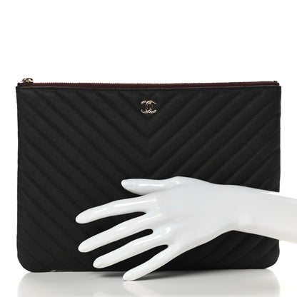 Chanel Caviar Chevron Quilted Medium Cosmetic Case Black 2 of 7