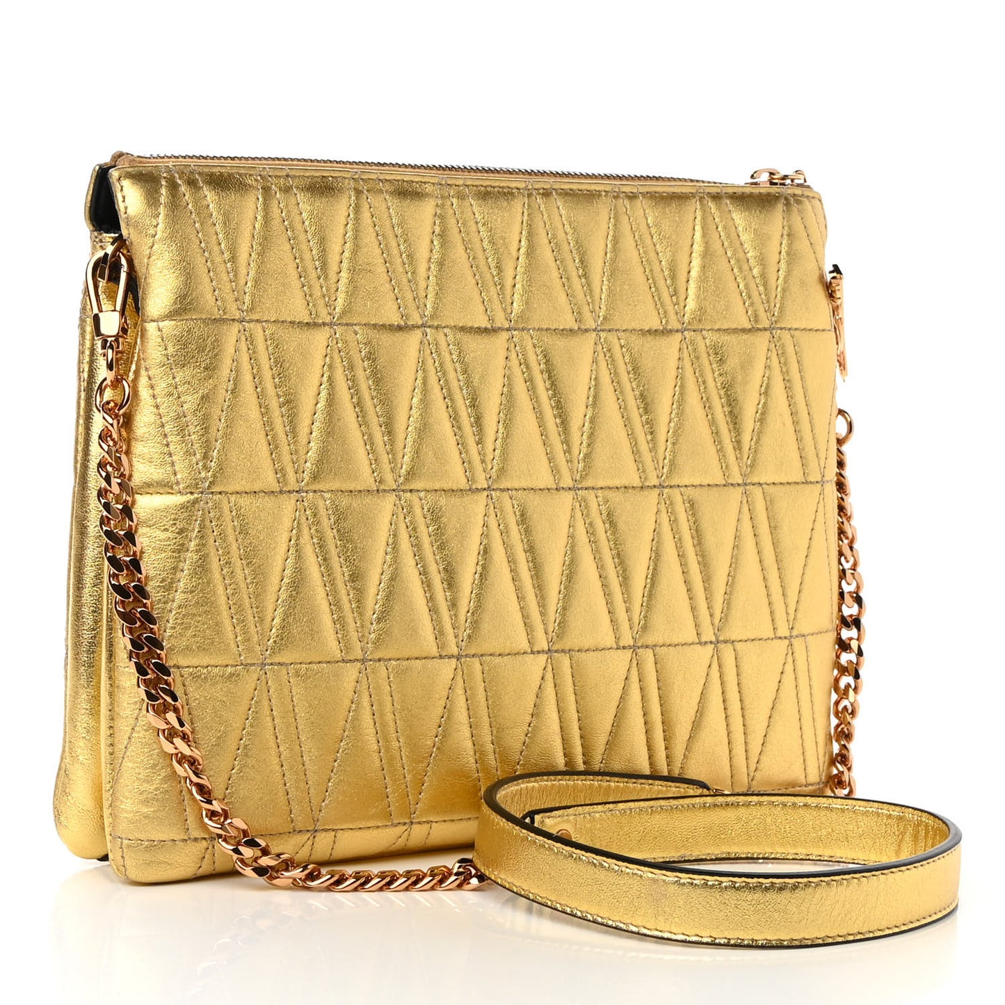 Metallic Lambskin Quilted Virtus Shoulder Bag Gold