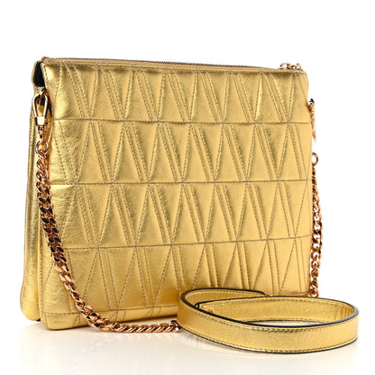 Versace Metallic Lambskin Quilted Virtus Shoulder Bag Gold 3 of 9