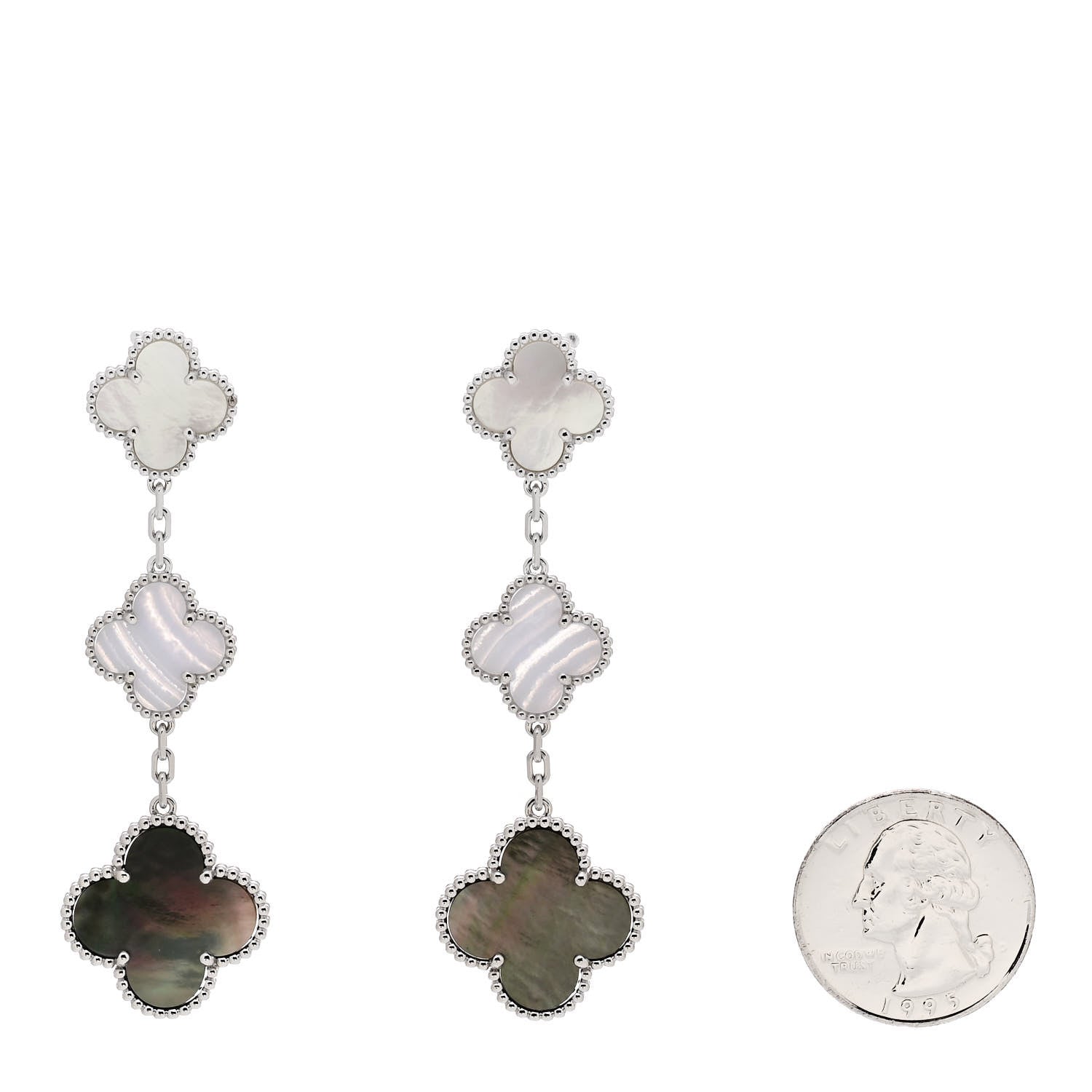 Van Cleef & Arpels 18K White Gold Mother of Pearl Chalcedony 3 Motifs Magic Alhambra Earrings 2 of 5
