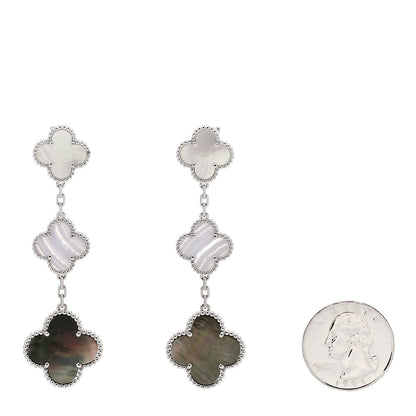 Van Cleef & Arpels 18K White Gold Mother of Pearl Chalcedony 3 Motifs Magic Alhambra Earrings 2 of 5