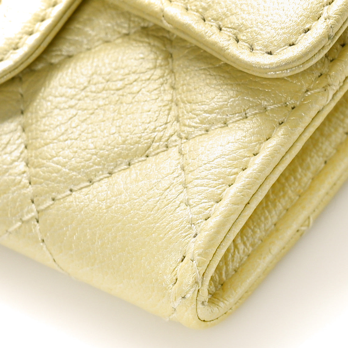 Cloudy Pearly Goatskin Quilted Flap Card Holder Wallet Light Yellow
