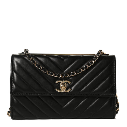 Chanel Lambskin Chevron Quilted Trendy CC Wallet On Chain WOC Black 1 of 12