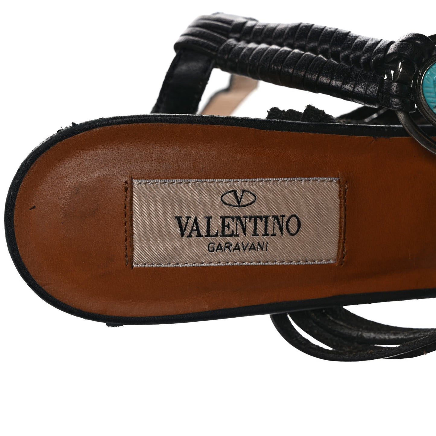 Calfskin Turquoise Braided Scarab Sandals 37 Black