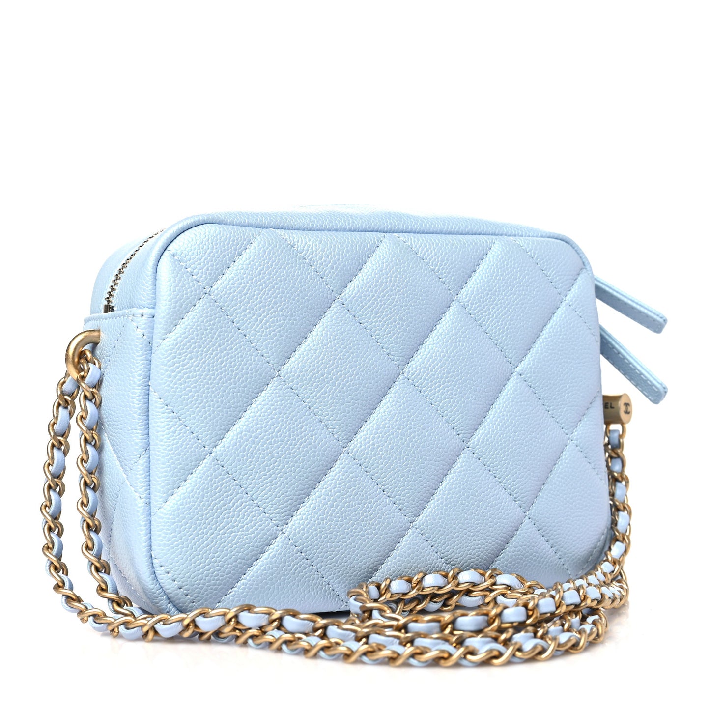 Shiny Caviar Quilted Chain Melody Camera Bag Light Blue