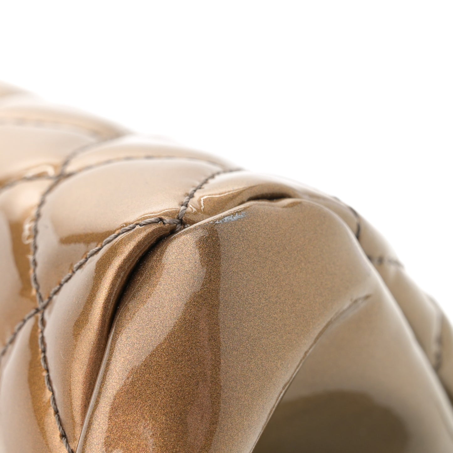 Metallic Patent Quilted Medium Just Mademoiselle Bowling Bag  Gold Degrade