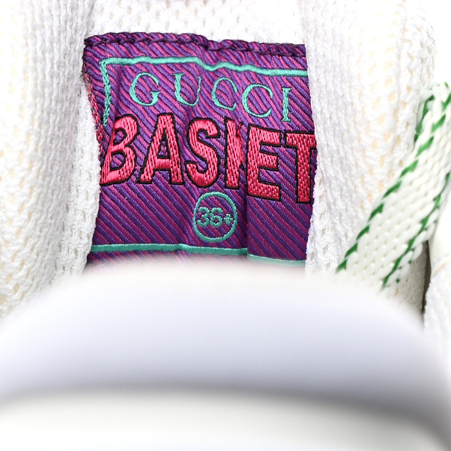 Demetra GG Supreme Monogram Womens Basket Low Top Sneakers 36.5 Great White Green