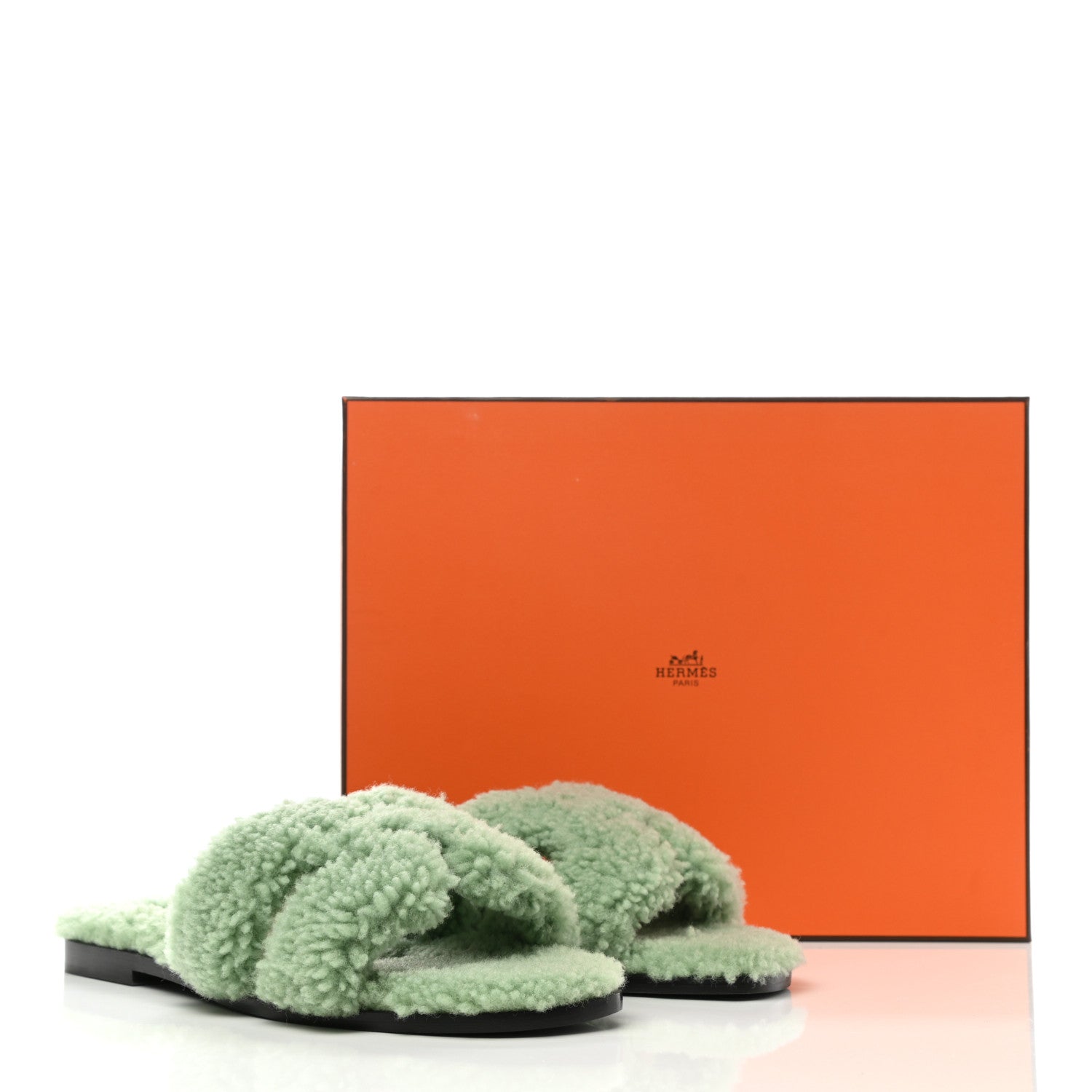 Hermes Woolskin Oran Sandals 39 Vert D’Eau 8 of 8
