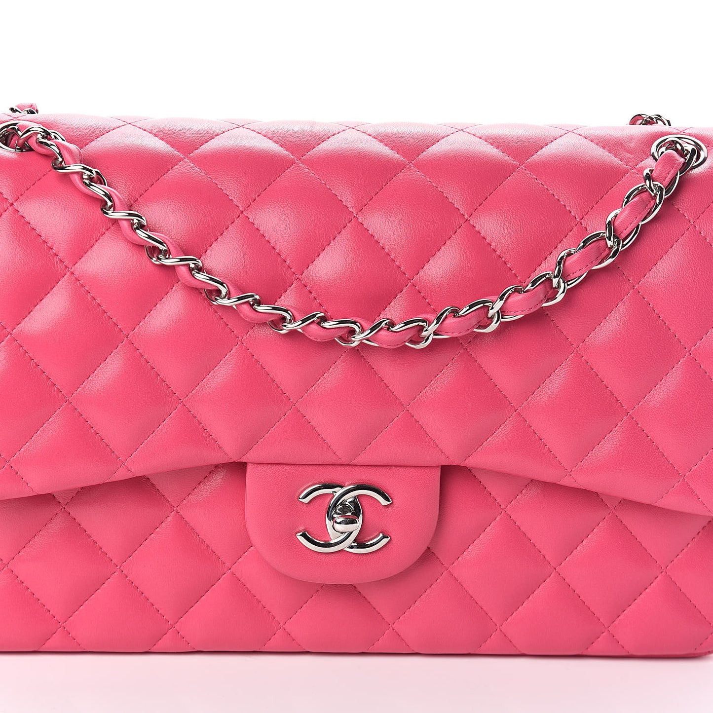Lambskin Quilted Jumbo Double Flap Dark Pink