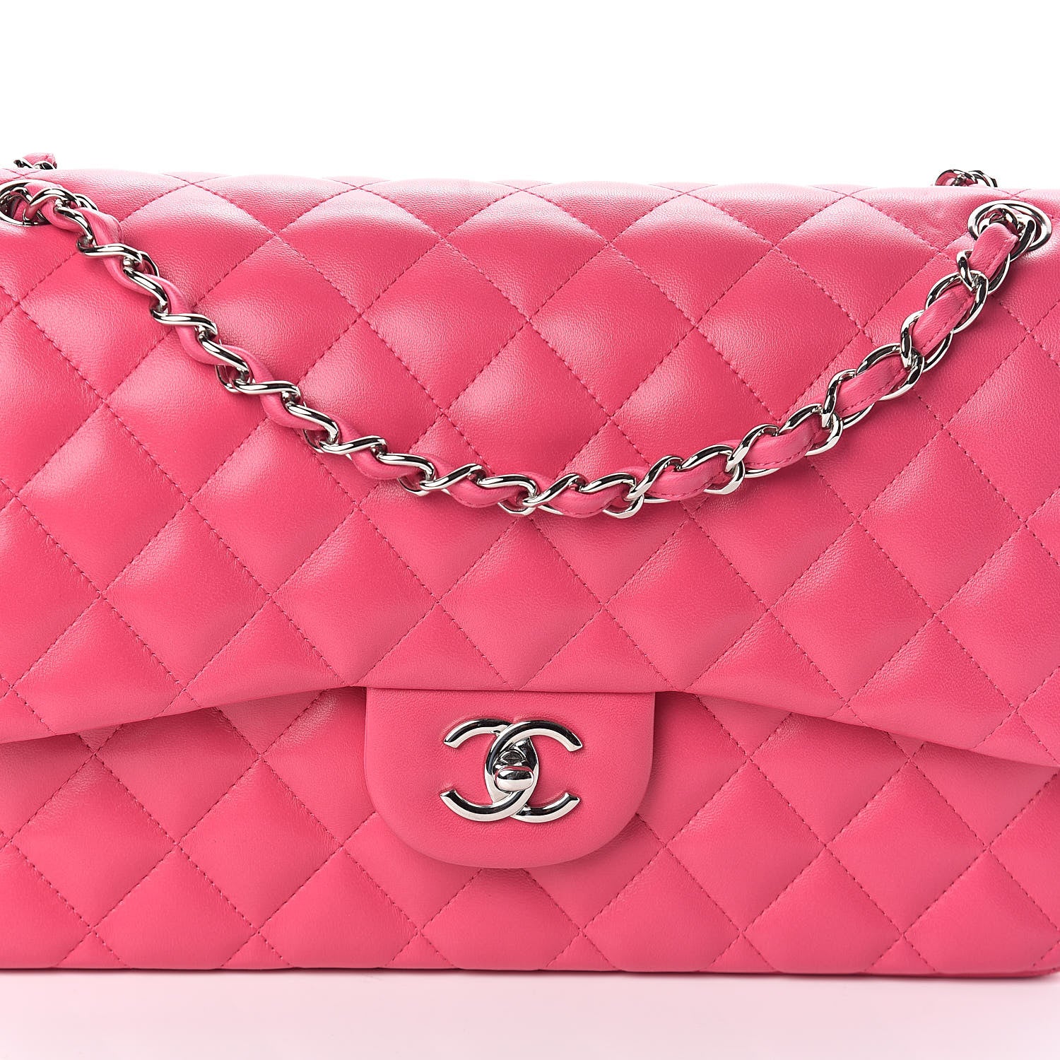 Chanel Lambskin Quilted Jumbo Double Flap Dark Pink 10 of 15