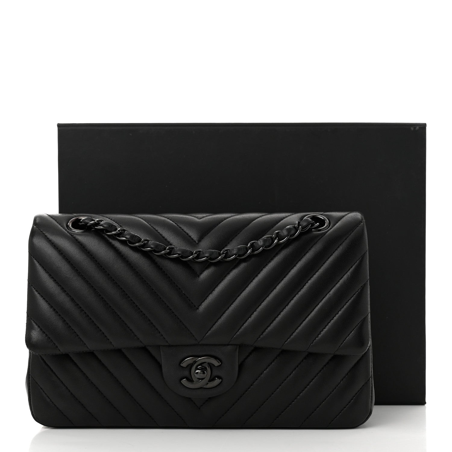 Chanel Lambskin Chevron Quilted Medium Double Flap So Black 11 of 11
