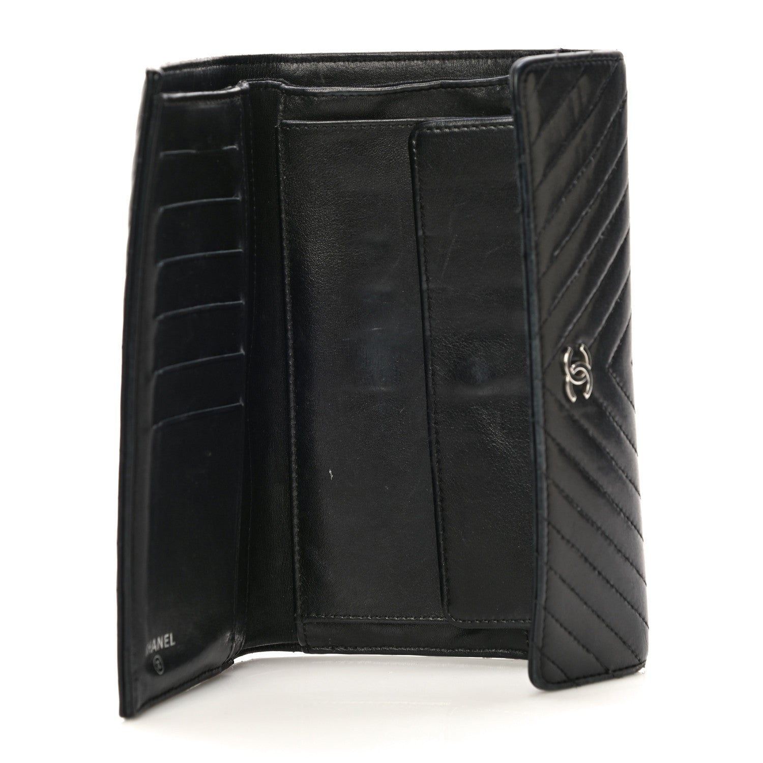 Chanel Lambskin Chevron Quilted Large Flap Clutch Wallet Black 5 of 22