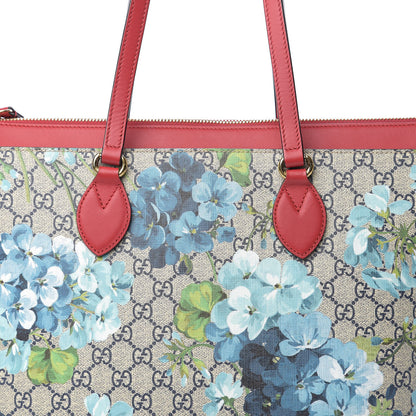 Gucci GG Supreme Monogram Blooms Medium Zippered Bucket Tote Beige Blue Navy Hibiscus Red 9 of 9
