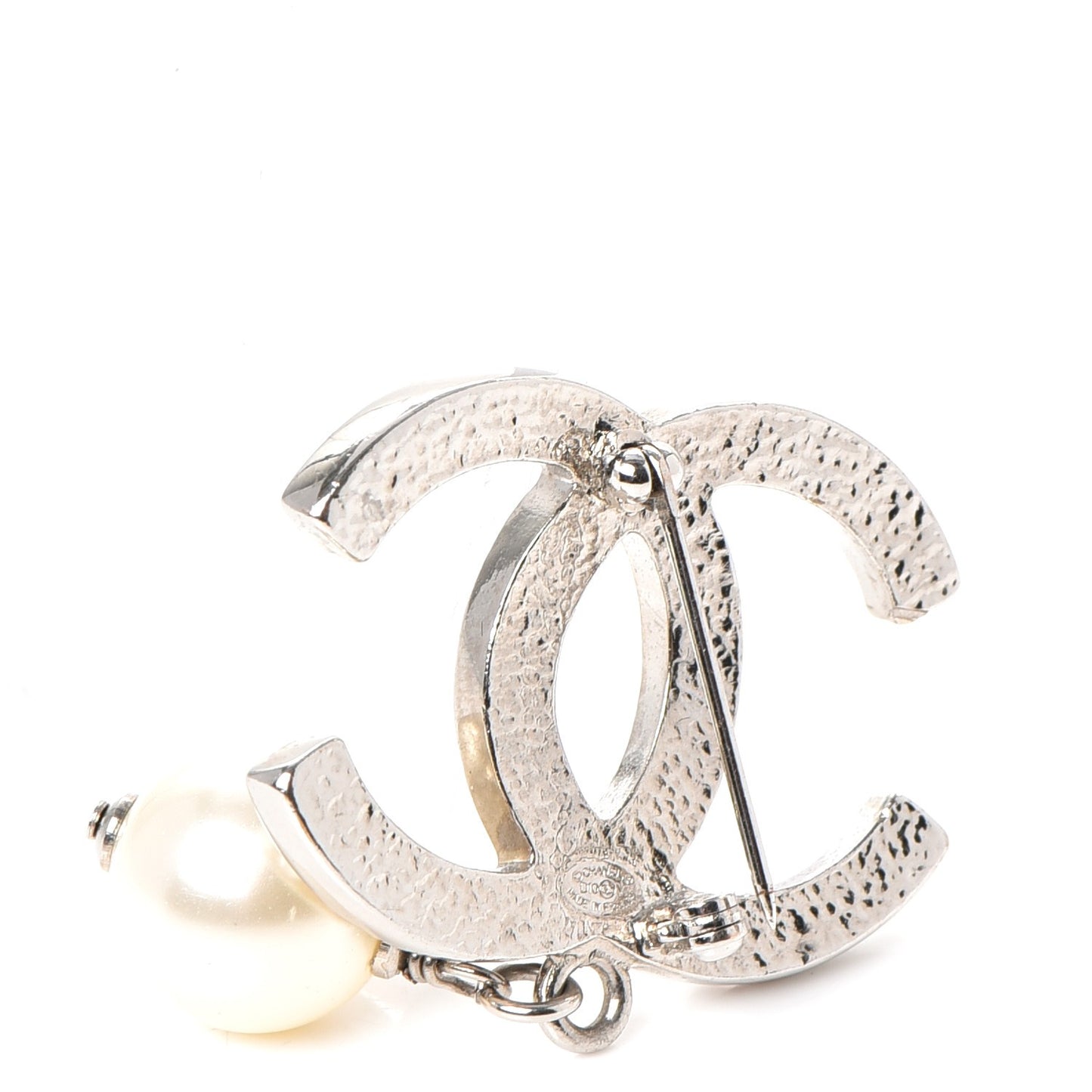 Pearl CC Drop Brooch Silver