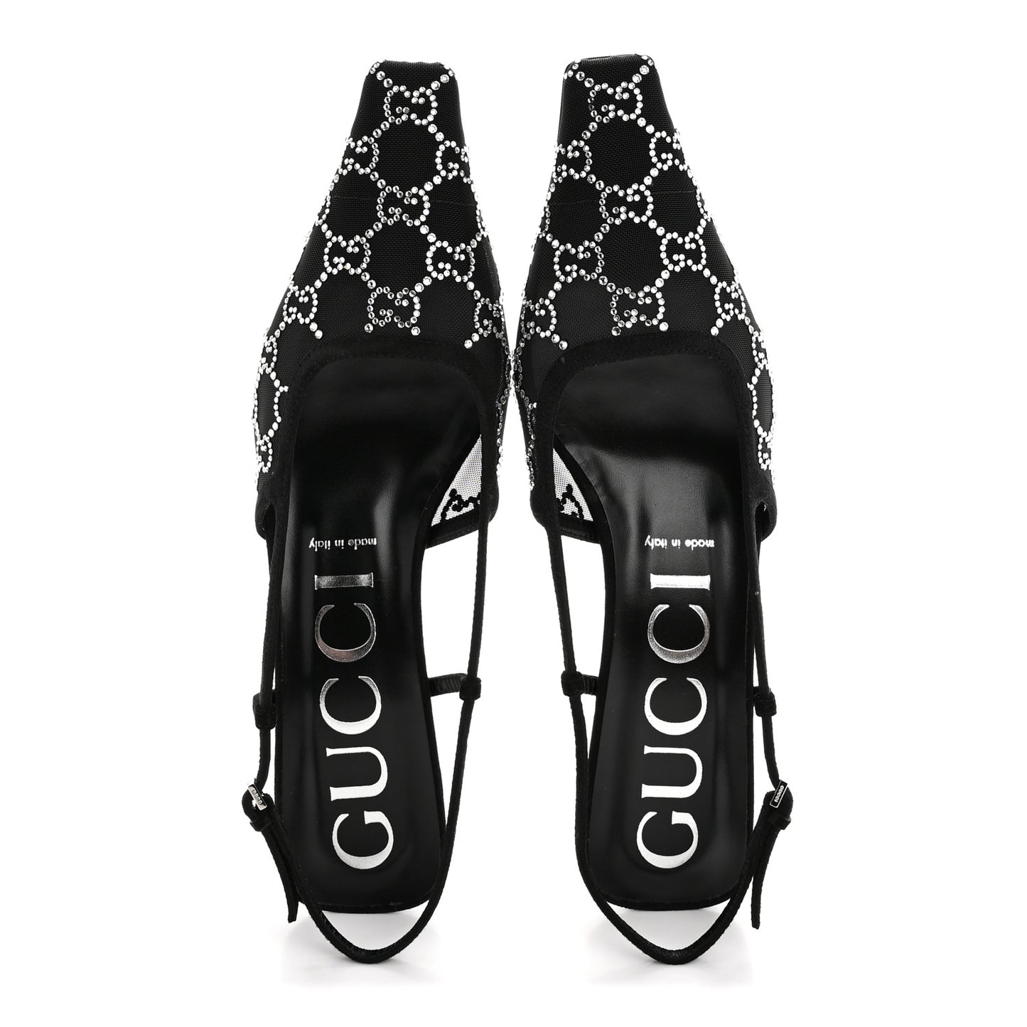 Tela Retino Kid Scamosciato Crystal GG Monogram Square G 35mm Slingback Pumps 40 Black