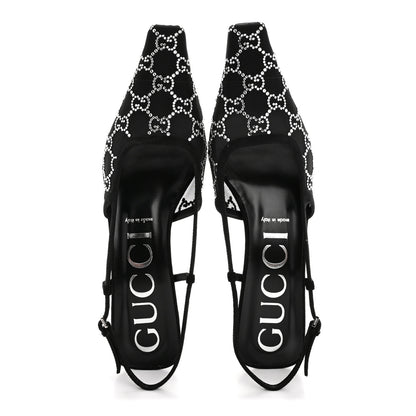 Gucci Tela Retino Kid Scamosciato Crystal GG Monogram Square G 35mm Slingback Pumps 40 Black 2 of 9