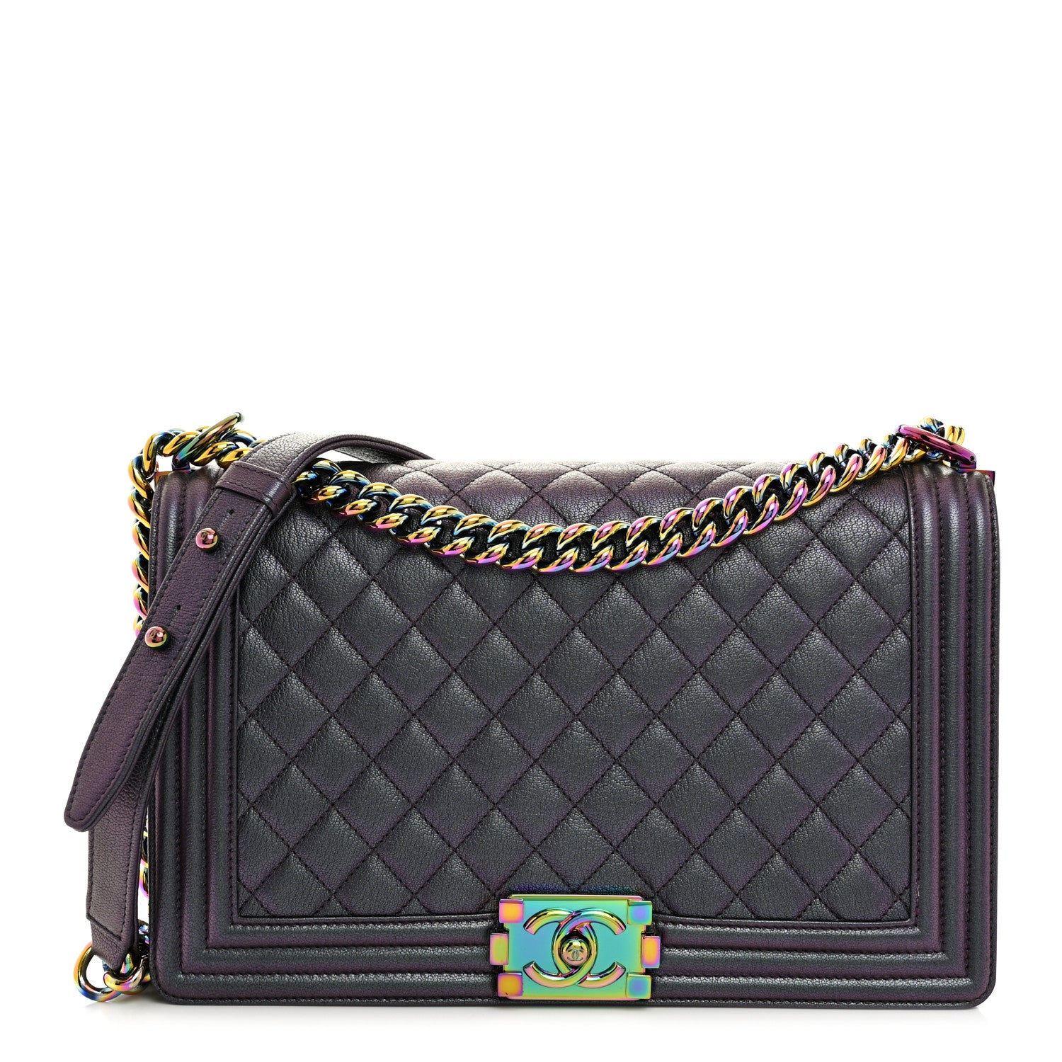 Chanel Iridescent Goatskin Quilted New Medium Boy Flap Purple 1 of 10