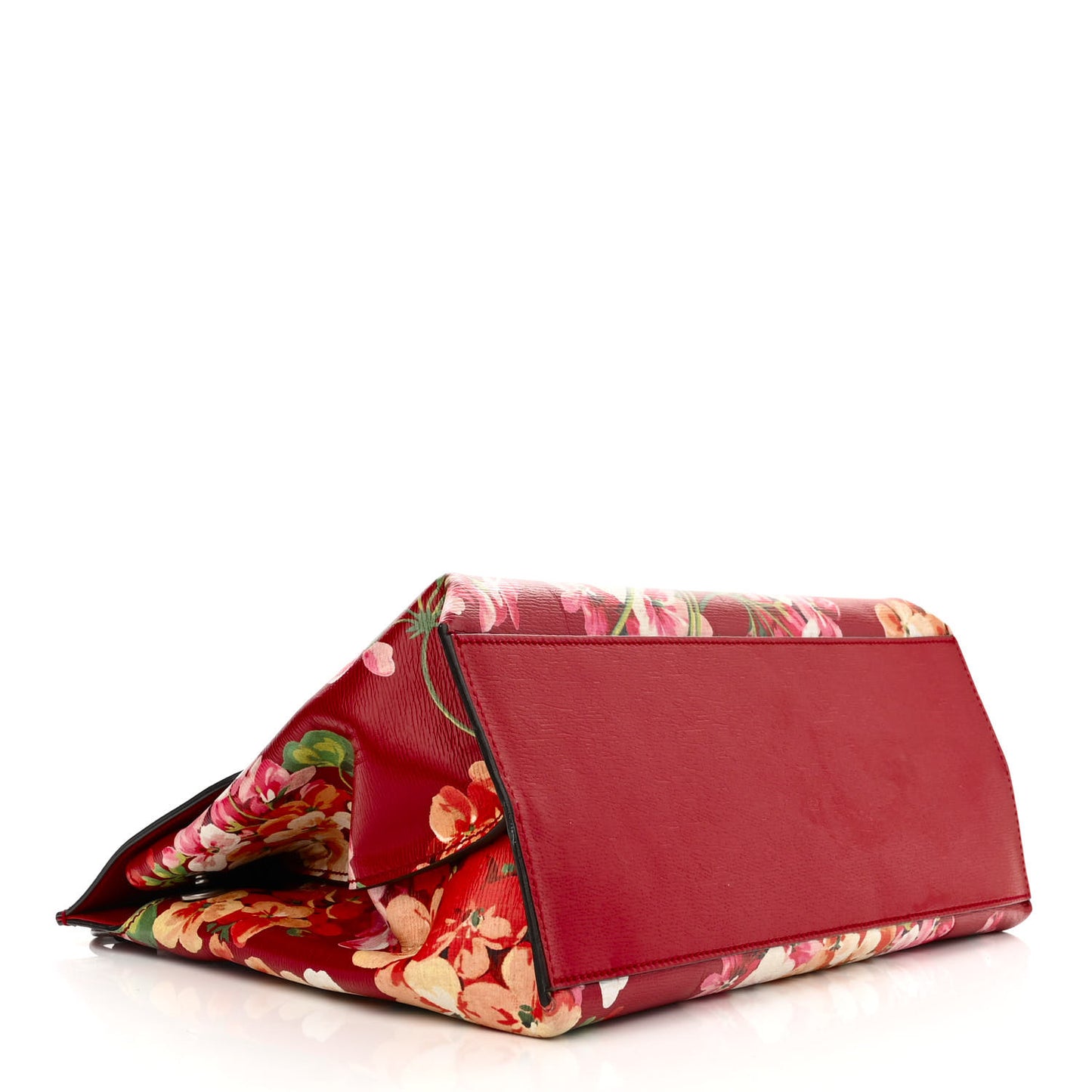 Shangai Calfskin Blooms Print Medium Bamboo Daily Top Handle Bag Romantic Cerise Multicolor
