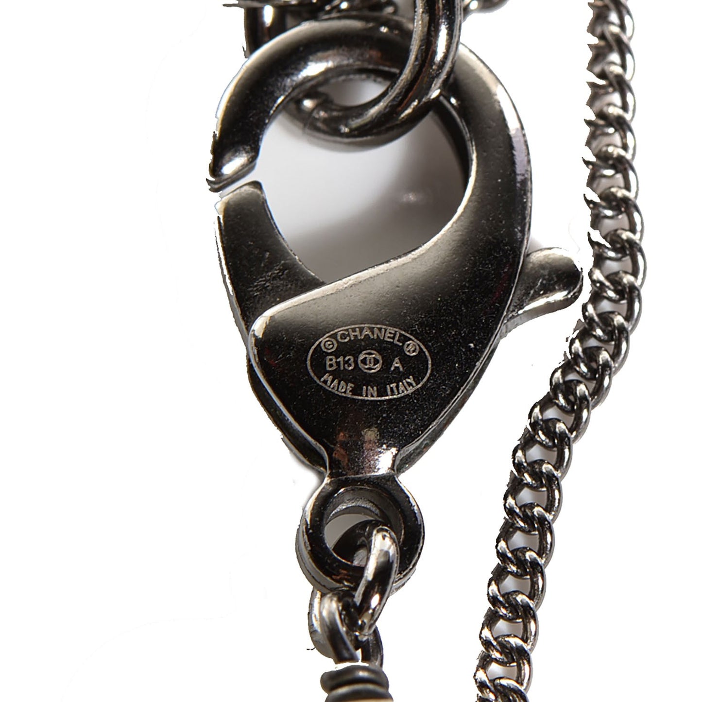 Pearl Beaded CC Long Necklace Black