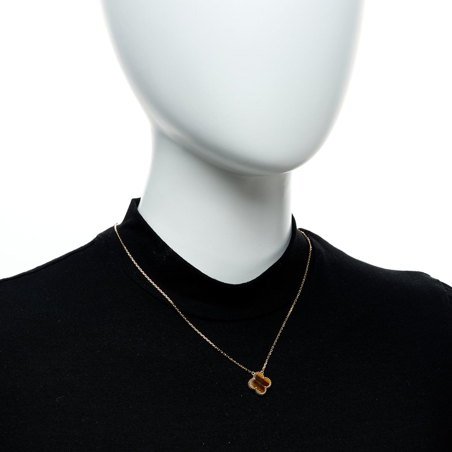 18K Yellow Gold Tiger Eye Vintage Alhambra Pendant Necklace