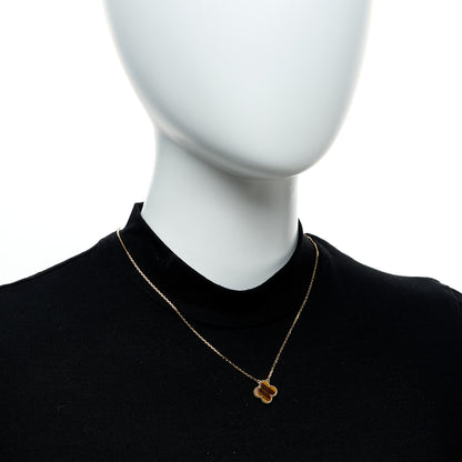 Van Cleef & Arpels 18K Yellow Gold Tiger Eye Vintage Alhambra Pendant Necklace 2 of 6